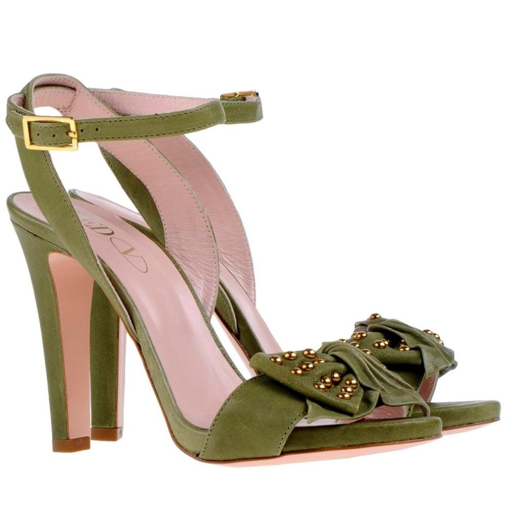 NIB RED Valentino by Valentino Garavani leather military green sandals